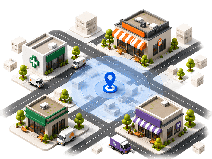 Live business map showing nearby stores
